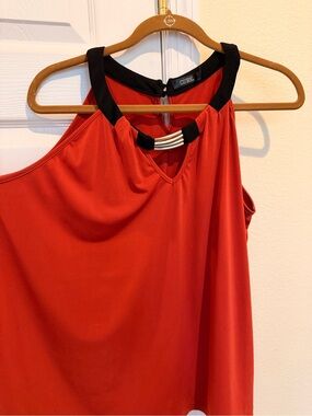 Sleeveless Blood Orange Tank Top with Black Trim